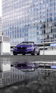 Превью обои bmw m4, bmw, автомобиль, кабриолет, фиолетовый, стоянка