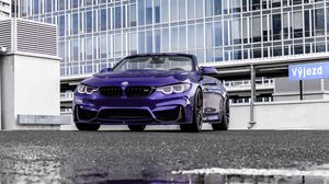 Превью обои bmw m4, bmw, автомобиль, кабриолет, фиолетовый, стоянка