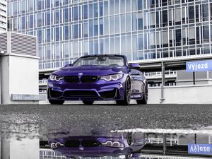 Превью обои bmw m4, bmw, автомобиль, кабриолет, фиолетовый, стоянка