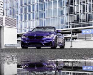 Превью обои bmw m4, bmw, автомобиль, кабриолет, фиолетовый, стоянка