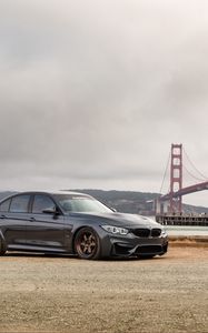 Превью обои bmw m4, bmw, автомобиль, черный, колесо