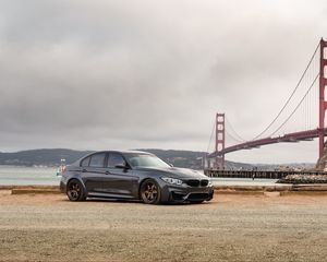 Превью обои bmw m4, bmw, автомобиль, черный, колесо
