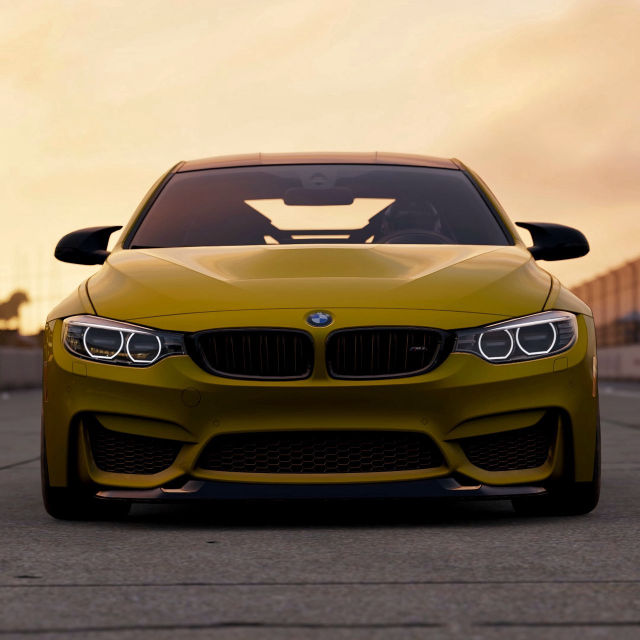 Скачать 1280x1280 bmw m4 gts, bmw m4, bmw, вид спереди, желтый, авто обои,  картинки ipad, ipad 2, ipad mini for parallax