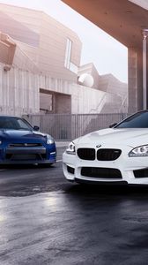 Превью обои bmw m6, bmw, nissan gt-r, nissan, авто