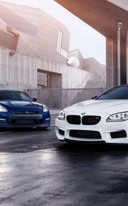 Превью обои bmw m6, bmw, nissan gt-r, nissan, авто