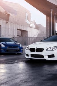 Превью обои bmw m6, bmw, nissan gt-r, nissan, авто