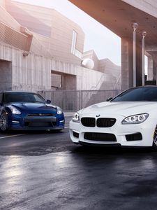 Превью обои bmw m6, bmw, nissan gt-r, nissan, авто