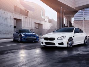 Превью обои bmw m6, bmw, nissan gt-r, nissan, авто