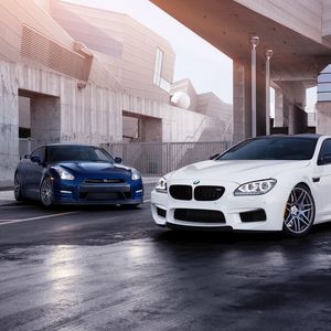 Превью обои bmw m6, bmw, nissan gt-r, nissan, авто