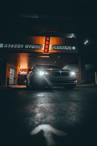 Превью обои bmw, машина, серый, фары, свет, ночь