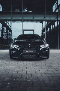 Превью обои bmw, машина, вид спереди, черный