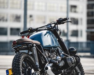 Превью обои bmw r80, bmw, мотоцикл, байк, синий, вид сбоку