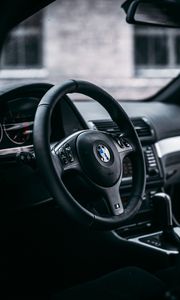 Превью обои bmw, руль, автомобиль, салон автомобиля