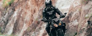 Превью обои bmw s1000r, bmw, мотоцикл, черный, мотоциклист, дорога