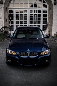Превью обои bmw, вид спереди, фары, синий