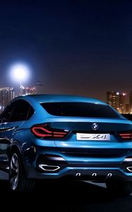 Превью обои bmw x4, bmw, вид сзади, синий, город, ночь