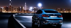 Превью обои bmw x4, bmw, вид сзади, синий, город, ночь