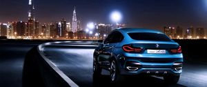 Превью обои bmw x4, bmw, вид сзади, синий, город, ночь