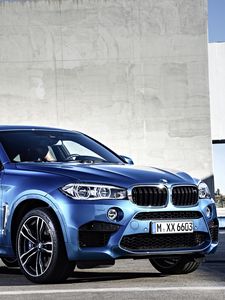 Превью обои bmw, x6, m, 2015, синий, вид сбоку