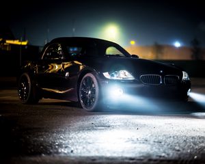 Превью обои bmw z4, bmw, автомобиль, черный, фара, свет