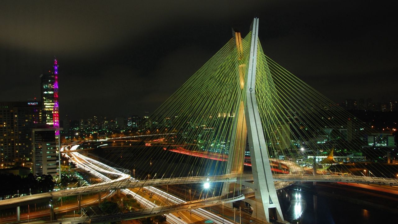 Обои бразилия, мост, строение, ночь, здания