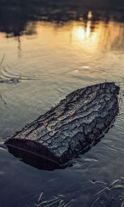 Превью обои бревно, вода, солнце, закат, отражение