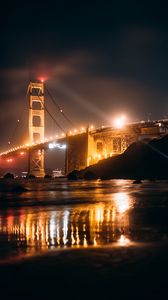 Превью обои bridge, night city, lights, glow, water