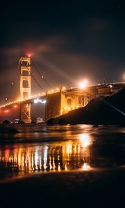 Превью обои bridge, night city, lights, glow, water