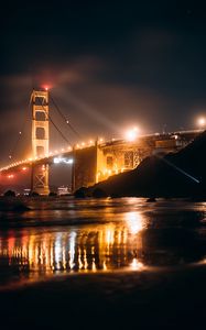 Превью обои bridge, night city, lights, glow, water