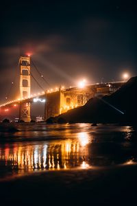 Превью обои bridge, night city, lights, glow, water