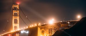 Превью обои bridge, night city, lights, glow, water