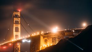 Превью обои bridge, night city, lights, glow, water
