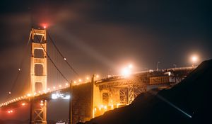 Превью обои bridge, night city, lights, glow, water