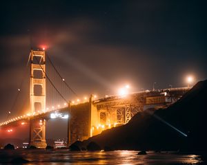 Превью обои bridge, night city, lights, glow, water