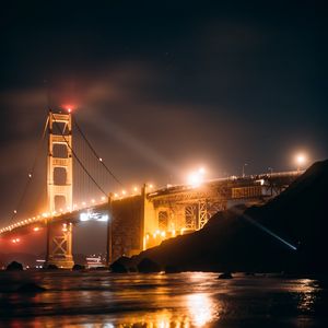 Превью обои bridge, night city, lights, glow, water