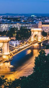 Превью обои будапешт, венгрия, мост, ночной город