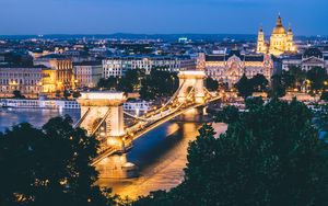 Превью обои будапешт, венгрия, мост, ночной город
