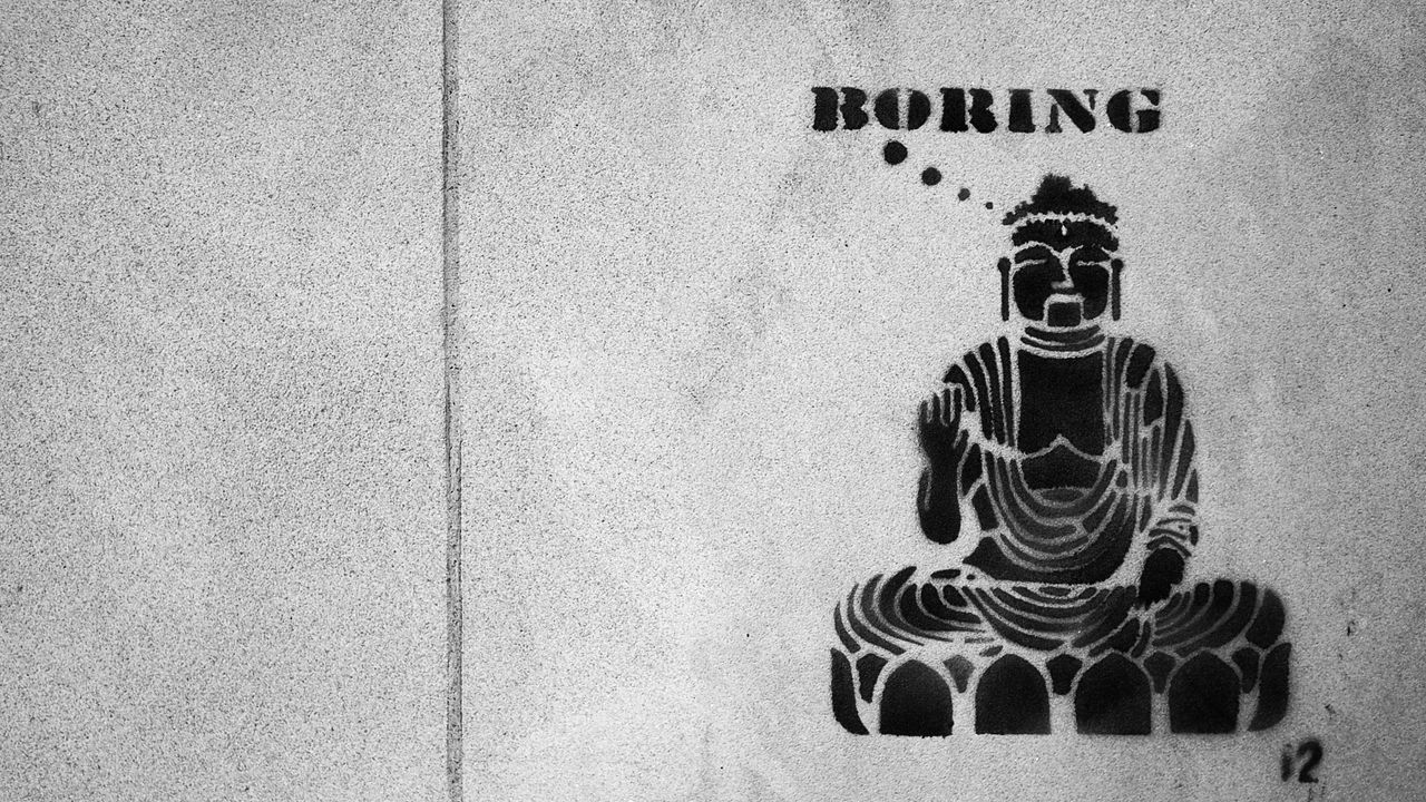 Обои будда, буддизм, boring, граффити, надпись, чб