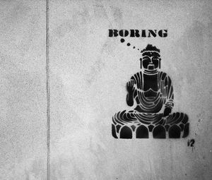 Превью обои будда, буддизм, boring, граффити, надпись, чб