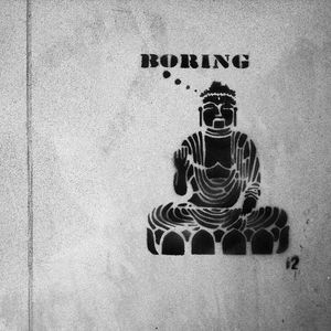 Превью обои будда, буддизм, boring, граффити, надпись, чб