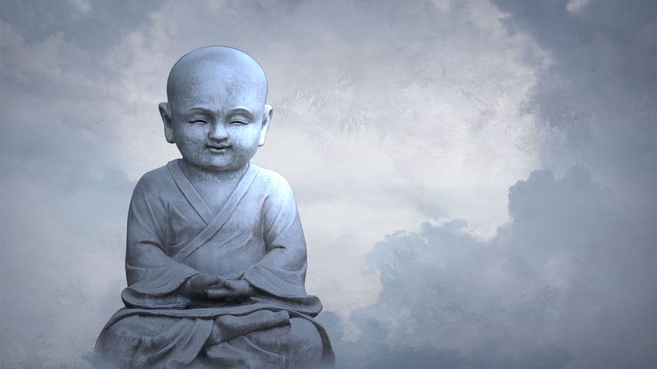 Обои будда, буддизм, скульптура, статуя, облака, небо