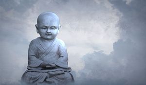 Превью обои будда, буддизм, скульптура, статуя, облака, небо