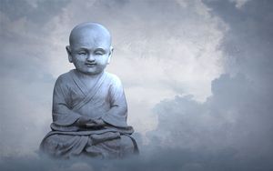 Превью обои будда, буддизм, скульптура, статуя, облака, небо