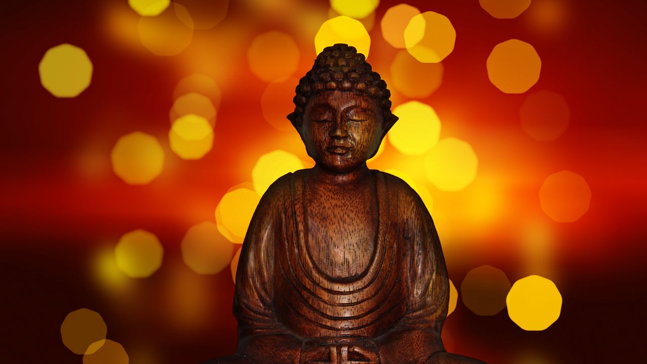 Обои будда, медитация, буддизм, статуэтка, блики
