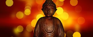 Превью обои будда, медитация, буддизм, статуэтка, блики
