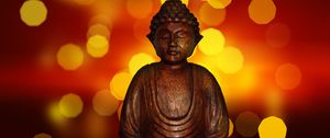 Превью обои будда, медитация, буддизм, статуэтка, блики