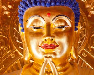 Превью обои будда, статуя, золото, буддизм