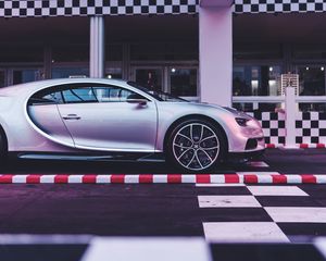 Превью обои bugatti chiron, bugatti, вид сбоку, серебристый