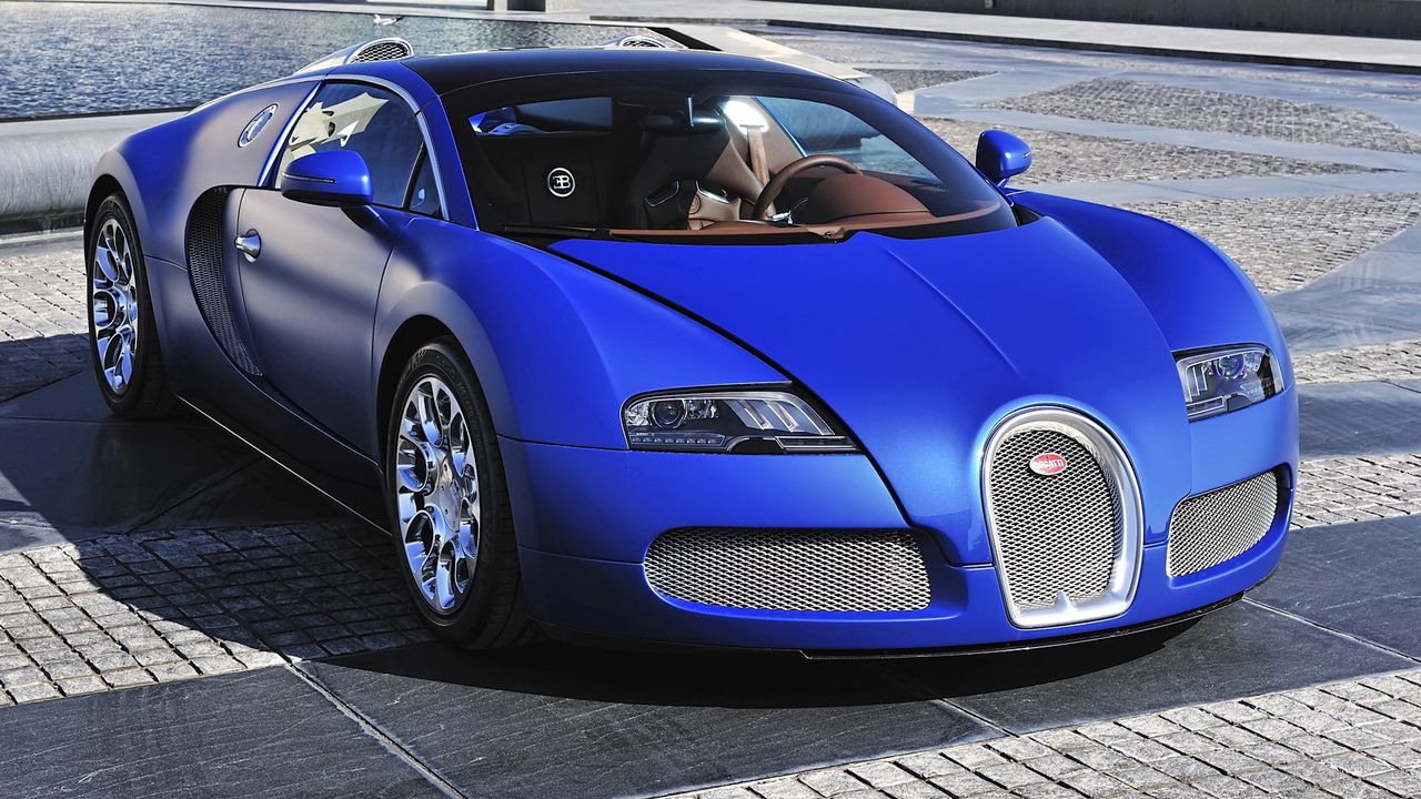 Обои bugatti, veyron, синий, вид спереди, supercar