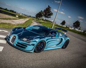 Превью обои bugatti, veyron, super, sport, saphir bleu, supercar